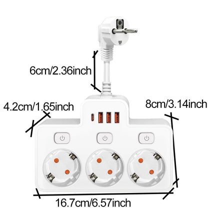 Wall Mounted EU Power Strip With Independent Switch  USB Charging 5