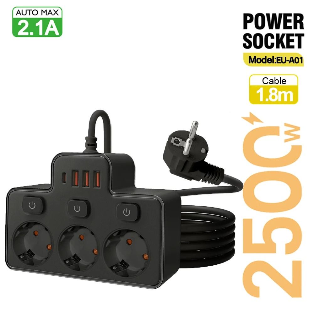 Wall Mounted EU Power Strip With Independent Switch  USB Charging 9