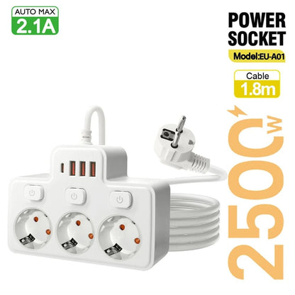 Wall Mounted EU Power Strip With Independent Switch  USB Charging 8