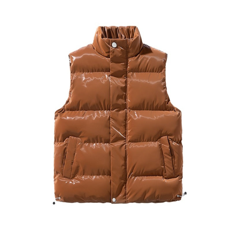 Unisex Puffer Vest High Quality Shiny Surface Versatile Stand Collar Warm Loose Fit For Casual Wear 3