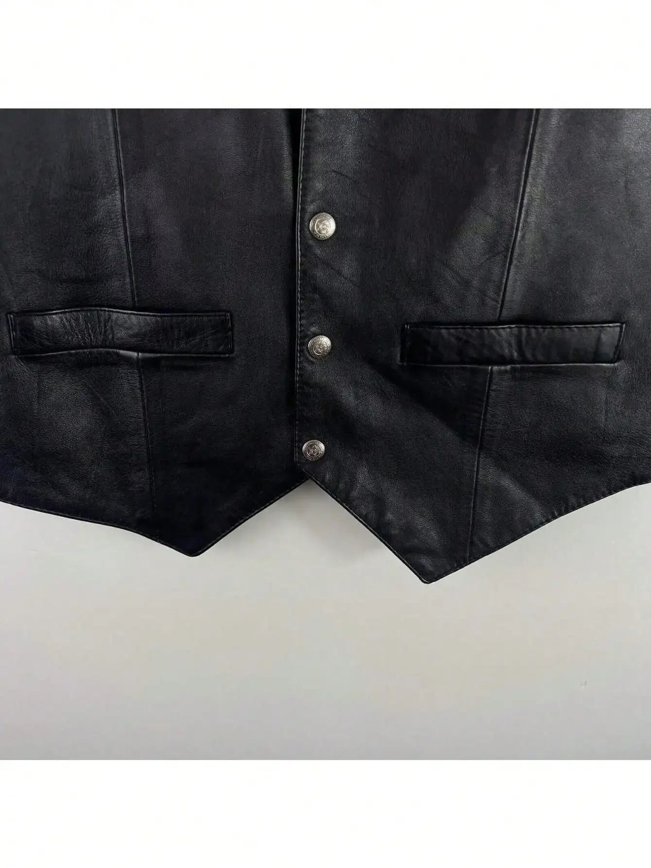 Mens Soft 100% Genuine Leather Vest, Western Biker Style, Snap Closure, Holiday Gift, Informal Attire