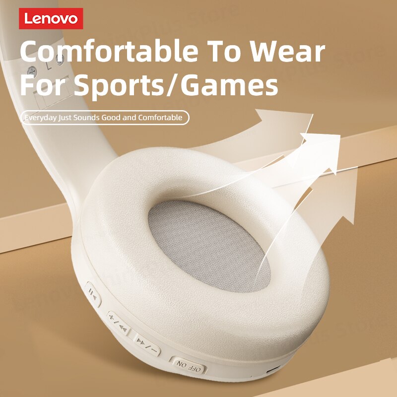 HIFI Stereo Earphones Foldable Over Ear, Lenovo TH10 Wireless Bluetooth Headset, Sports Game Headphones with Mic