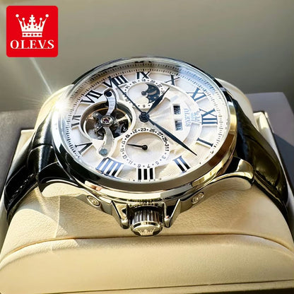 OLEVS 7013 Luxury Automatic Mechanical Watch For Men  Moon Phase Skeleton Flywheel Waterproof 1