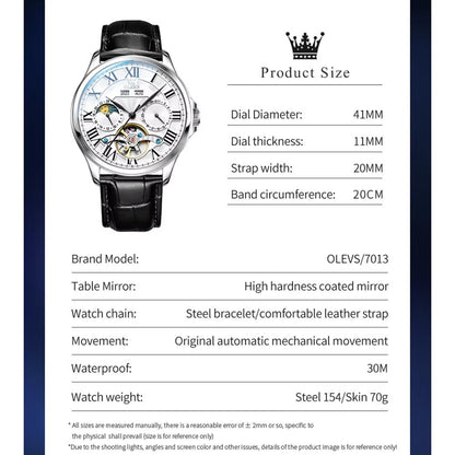 OLEVS 7013 Luxury Automatic Mechanical Watch For Men  Moon Phase Skeleton Flywheel Waterproof 5