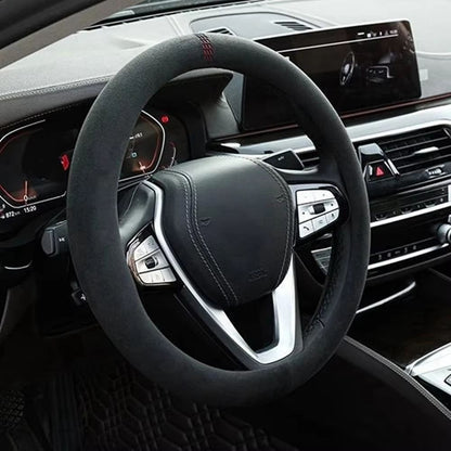 Universal Cowhide Suede Steering Wheel Cover  Breathable AntiSlip Car Accessory 3738cm 2