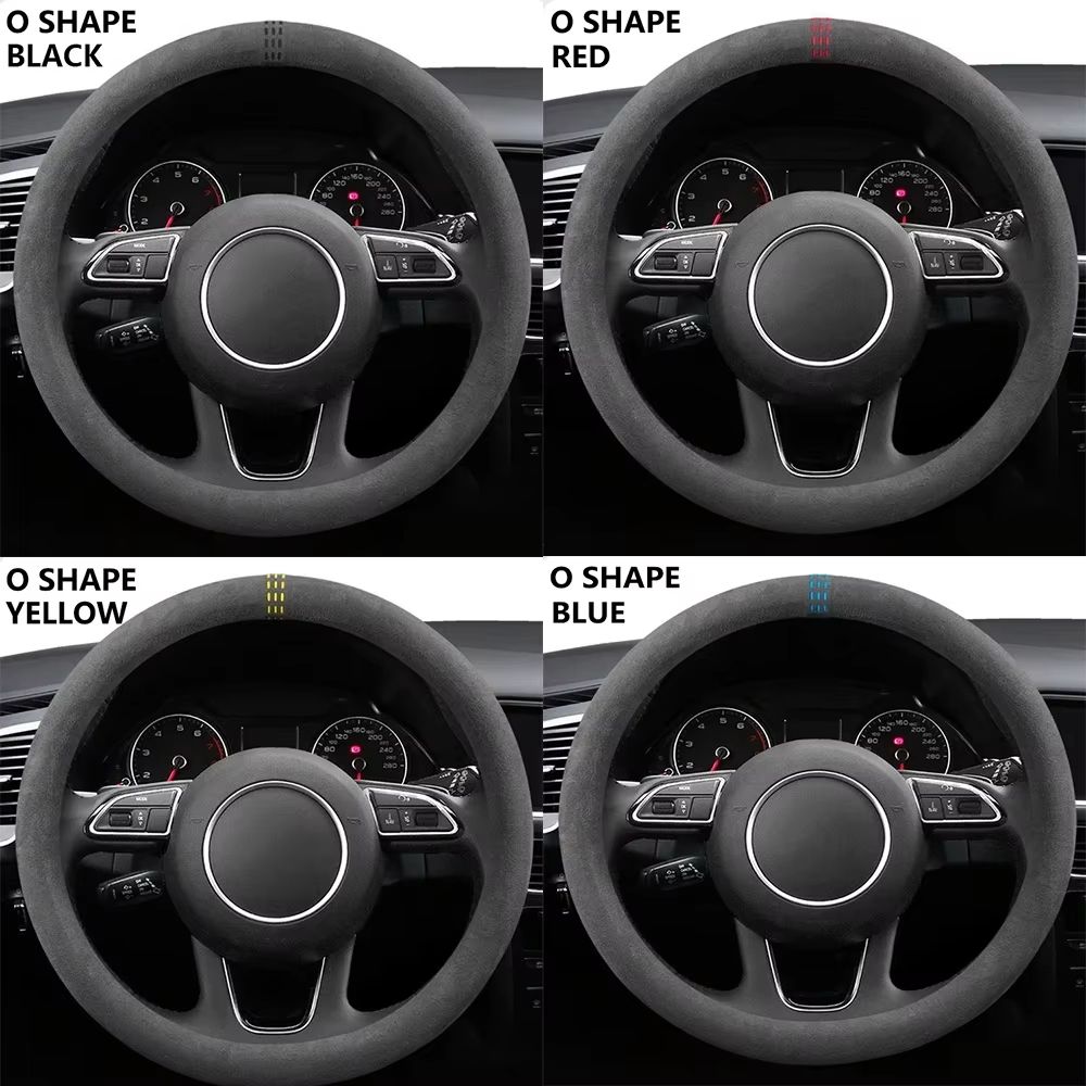 Universal Cowhide Suede Steering Wheel Cover  Breathable AntiSlip Car Accessory 3738cm 4
