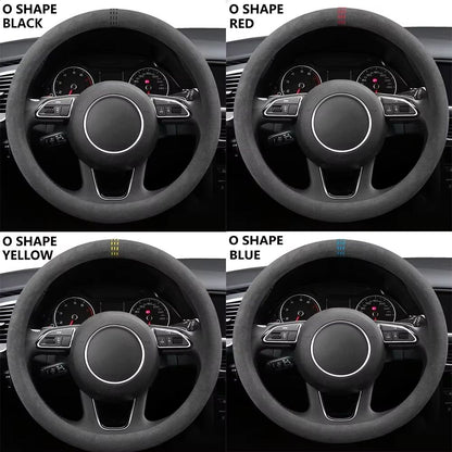 Universal Cowhide Suede Steering Wheel Cover  Breathable AntiSlip Car Accessory 3738cm 4