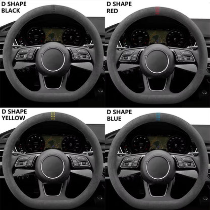 Universal Cowhide Suede Steering Wheel Cover  Breathable AntiSlip Car Accessory 3738cm 5