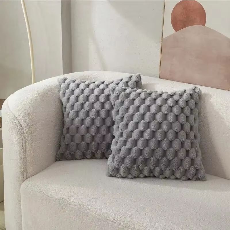 Plush 3D Pineapple Grid Throw Pillowcase  Soft Decorative Cushion Cover For Sofa Bedroom  Living Ro 9