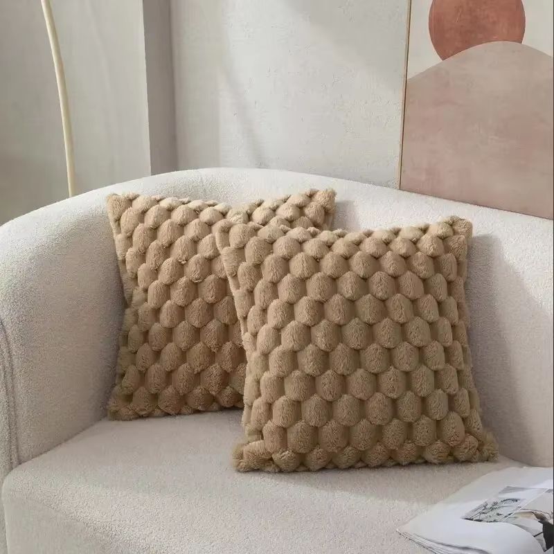 Plush 3D Pineapple Grid Throw Pillowcase  Soft Decorative Cushion Cover For Sofa Bedroom  Living Ro 10