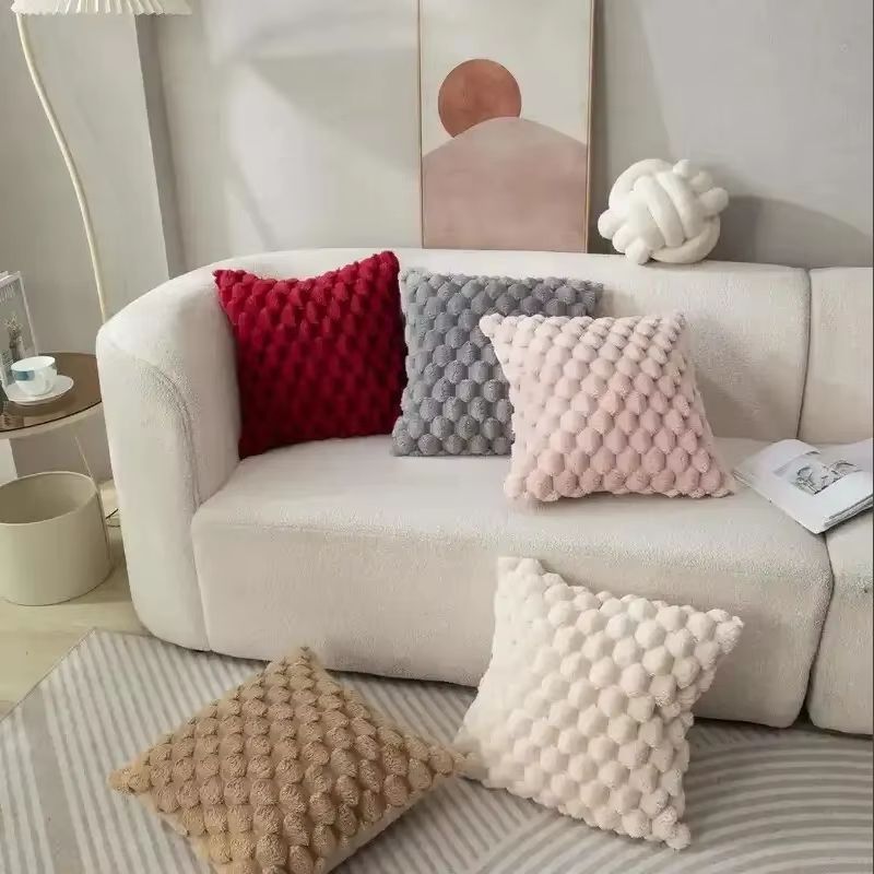 Plush 3D Pineapple Grid Throw Pillowcase  Soft Decorative Cushion Cover For Sofa Bedroom  Living Ro 1