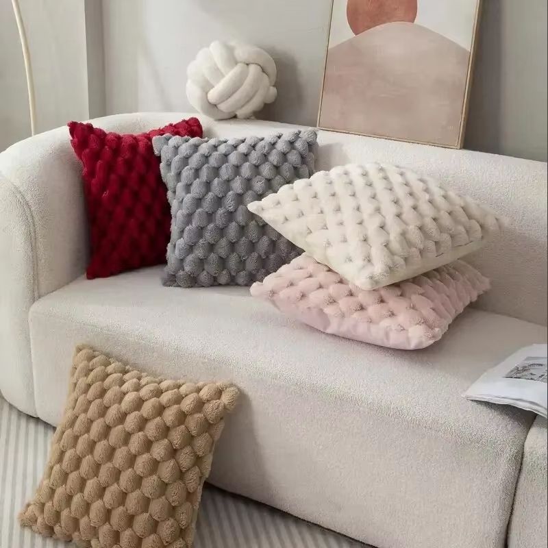 Plush 3D Pineapple Grid Throw Pillowcase  Soft Decorative Cushion Cover For Sofa Bedroom  Living Ro 3