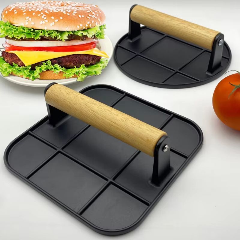Aluminum Alloy Burger Press – Non-Stick Meat Press with Wooden Handle for Homemade Burgers & BBQ