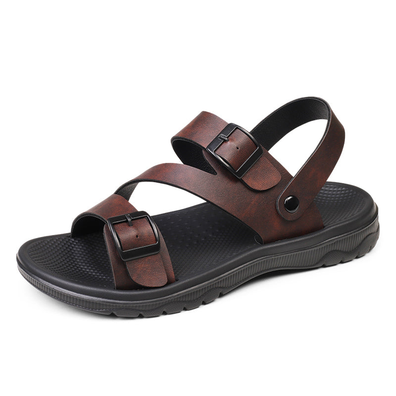 Mens Summer Sandals Outdoor Casual Sport Slippers, PU Leather Roman Flip-Flops, Non-Slip Breathable Garden Shoes
