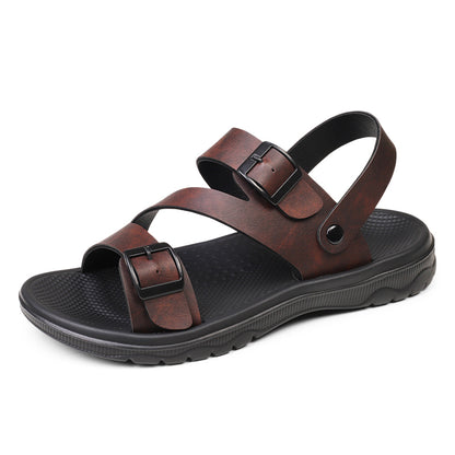 Mens Summer Sandals Outdoor Casual Sport Slippers, PU Leather Roman Flip-Flops, Non-Slip Breathable Garden Shoes