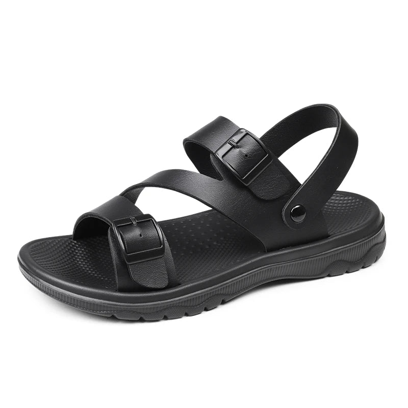 Mens Summer Sandals Outdoor Casual Sport Slippers, PU Leather Roman Flip-Flops, Non-Slip Breathable Garden Shoes