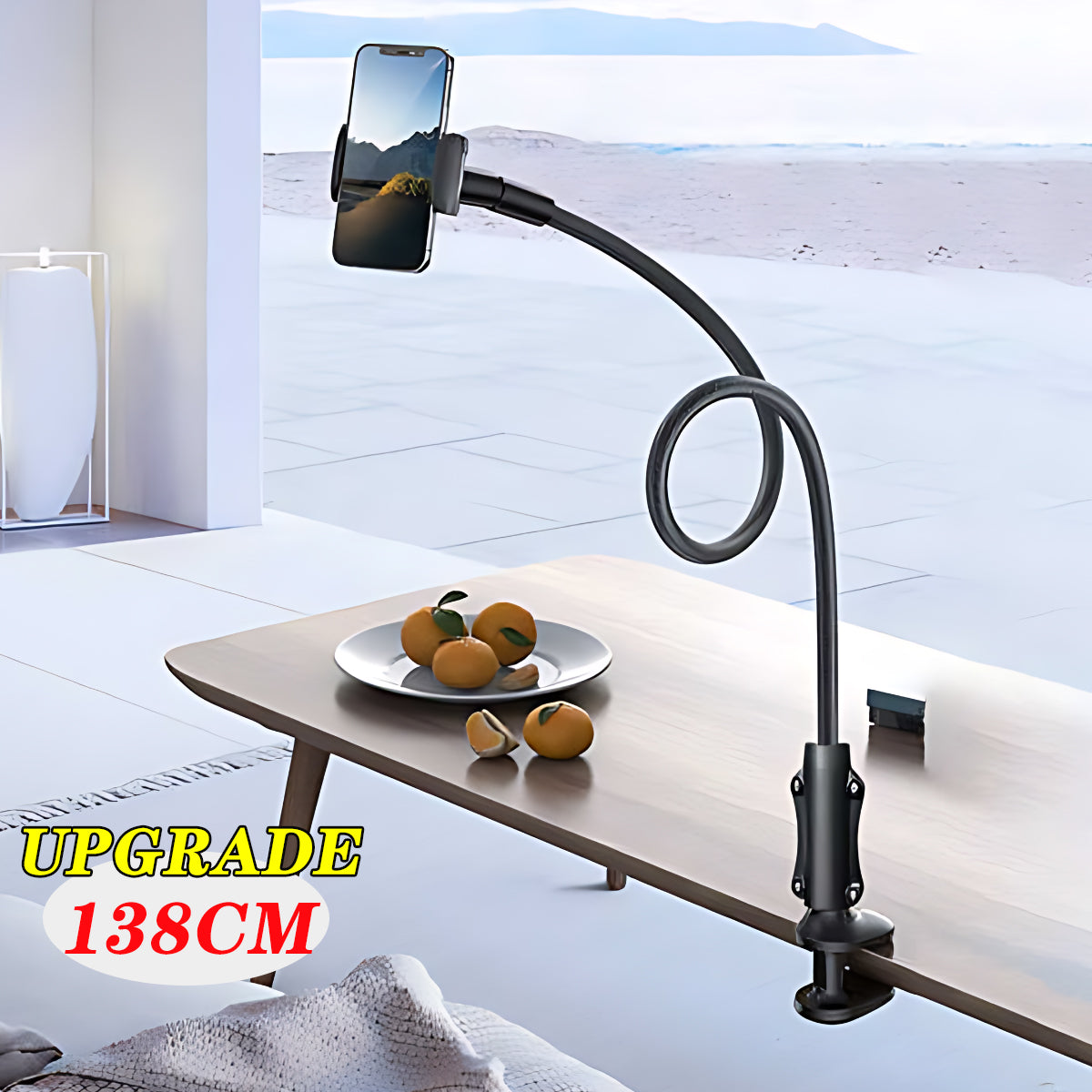 Flexible Long Arm Gooseneck Lazy, Cell Phone Clip on Stand Holder with Grip, Bracket Mount Clamp for iPhone
