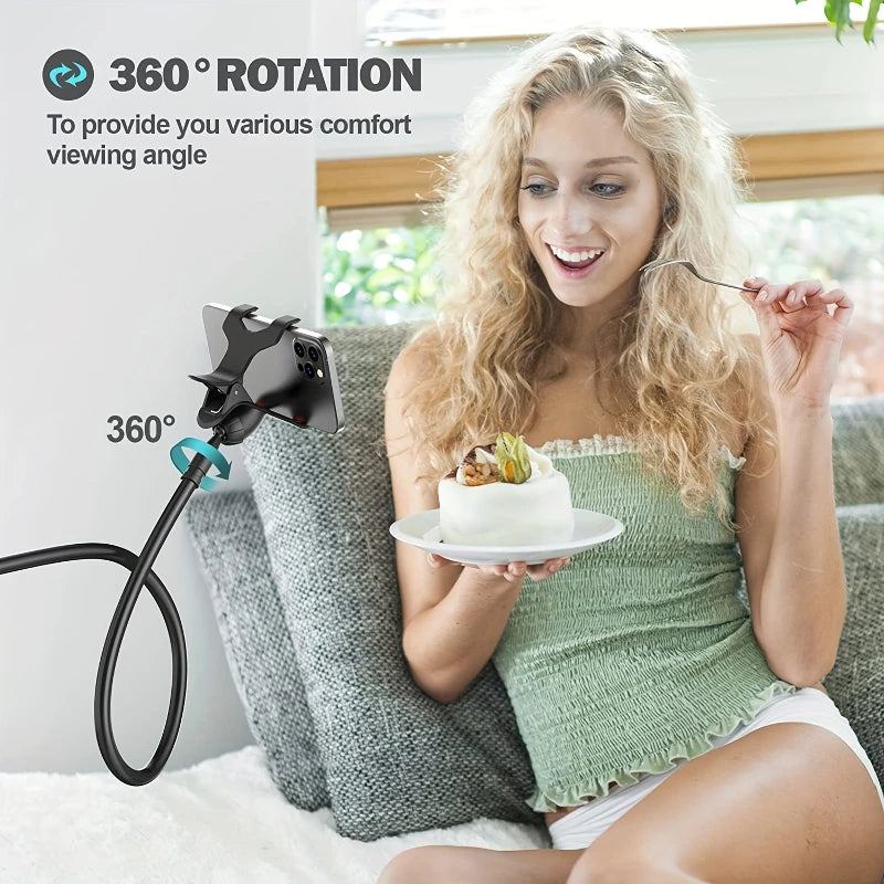 Flexible Long Arm Gooseneck Lazy, Cell Phone Clip on Stand Holder with Grip, Bracket Mount Clamp for iPhone