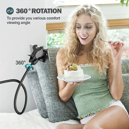 Flexible Long Arm Gooseneck Lazy, Cell Phone Clip on Stand Holder with Grip, Bracket Mount Clamp for iPhone