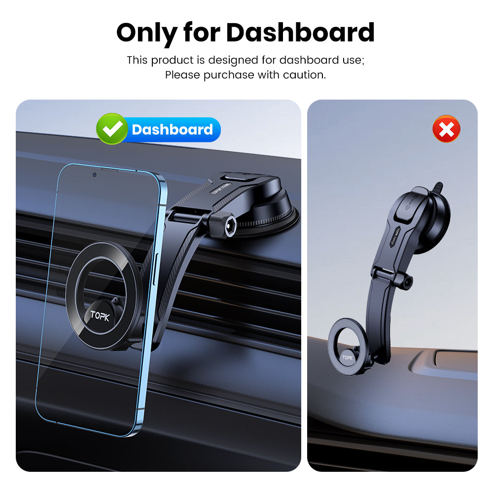 Single-Hand Operation Magnetic Car Phone Mount, Adjustable Horizontally & Vertically, Compatible with Magsafe