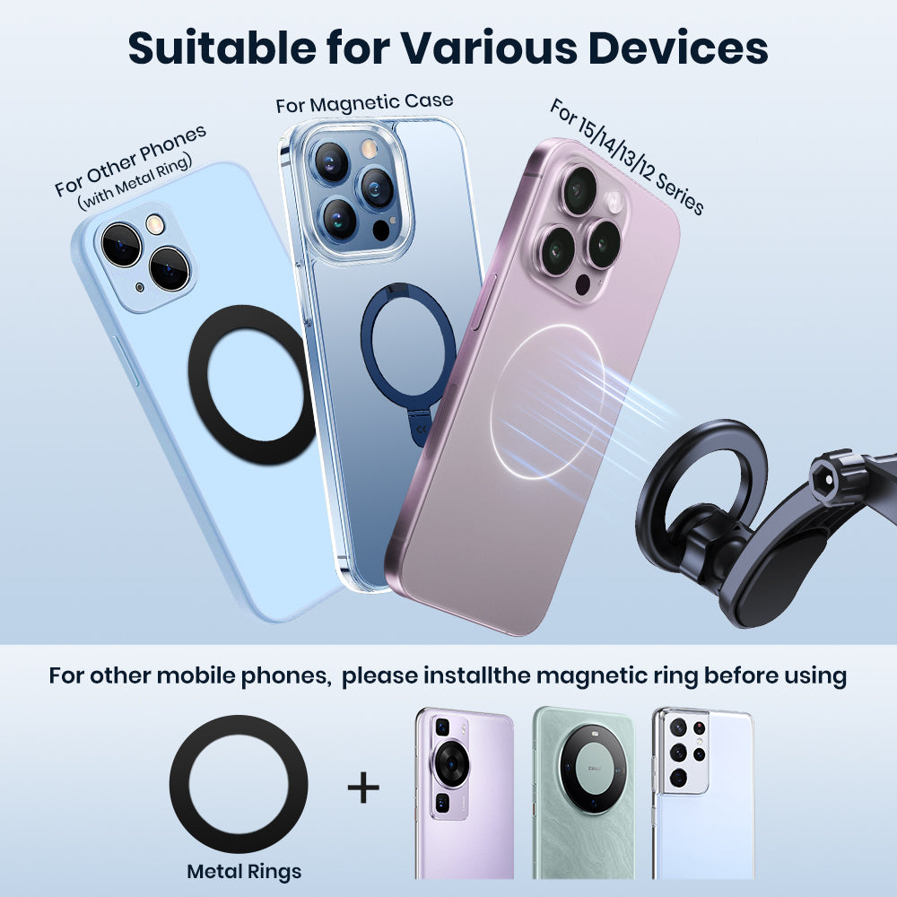Single-Hand Operation Magnetic Car Phone Mount, Adjustable Horizontally & Vertically, Compatible with Magsafe