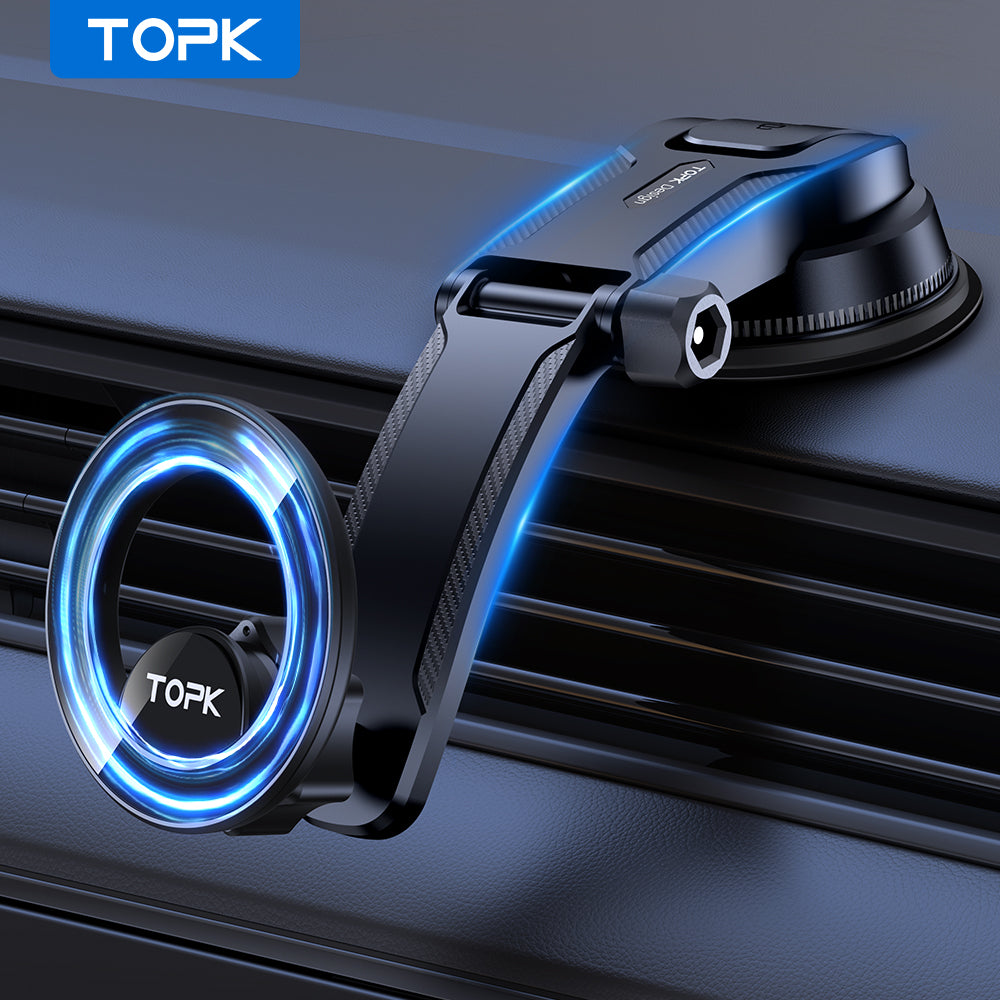 Single-Hand Operation Magnetic Car Phone Mount, Adjustable Horizontally & Vertically, Compatible with Magsafe