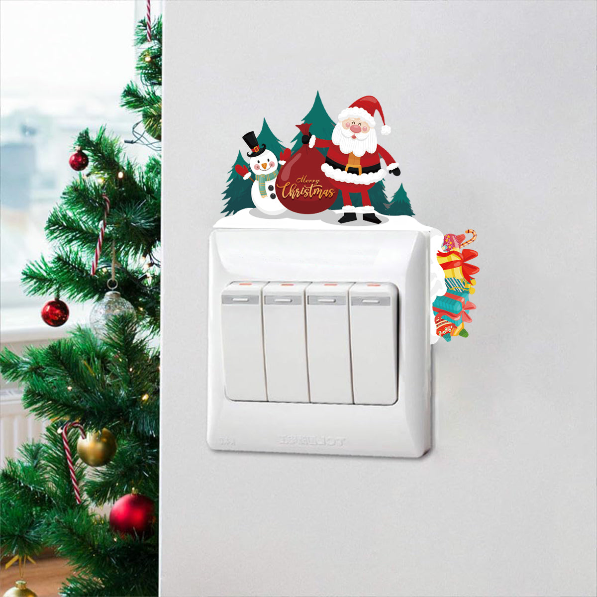 Santa Claus Switch Sticker Christmas Decoration,Penguin Xmas Wall Decal,Merry Christmas Home Decor,Navidad Ornament gift