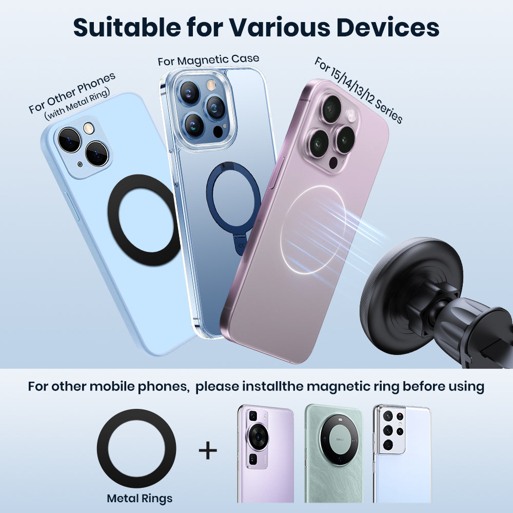 Premium Quality Single-Hand Operation, Magsafe Car Phone Holder, Metal Hook Magnetic Car Phone Mount, Powerful Magnetism