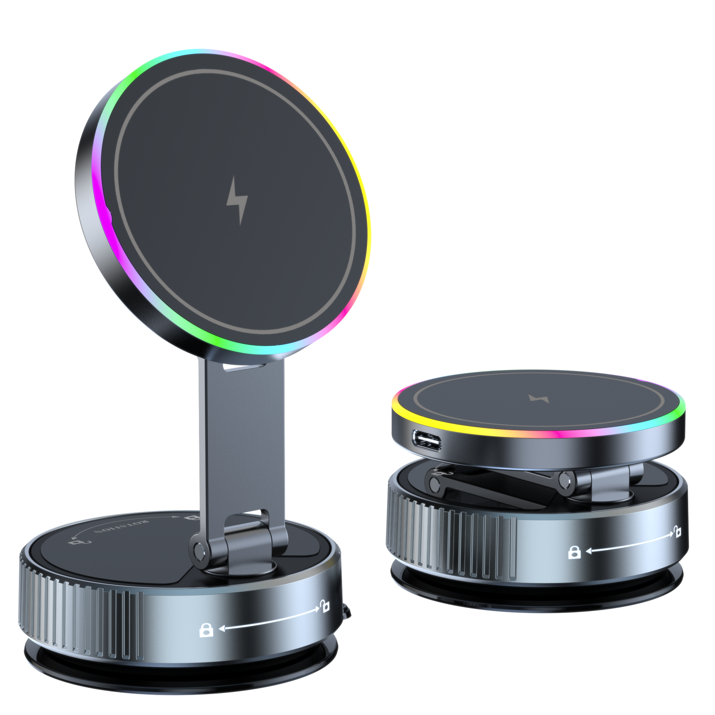 Magnetic Car Holder 15W Wireless Charger Metal Multiangle Rotation For IPhone 5