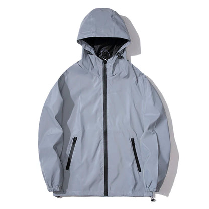 Men's Night Reflective Jacket, Windbreaker Hooded Jacket, Waterproof Zipper Coat, Double Fabric, Hip Hop Dancer Outwear