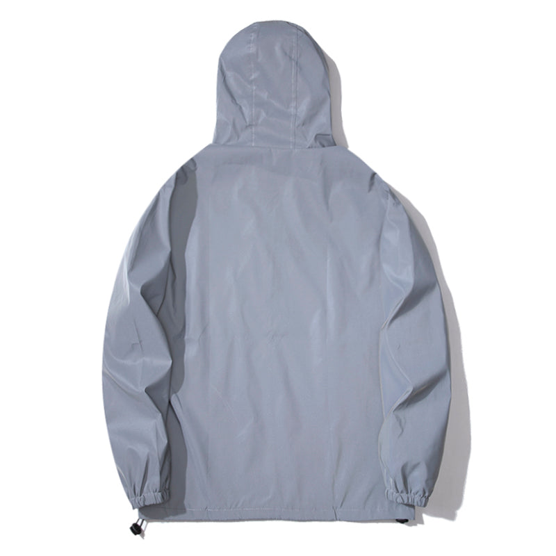 Mens Night Reflective Jacket Windbreaker Hooded Jacket Waterproof Zipper Coat Double Fabric Hip Hop 1
