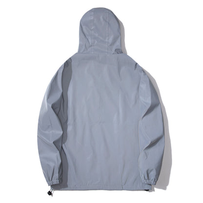 Mens Night Reflective Jacket Windbreaker Hooded Jacket Waterproof Zipper Coat Double Fabric Hip Hop 1