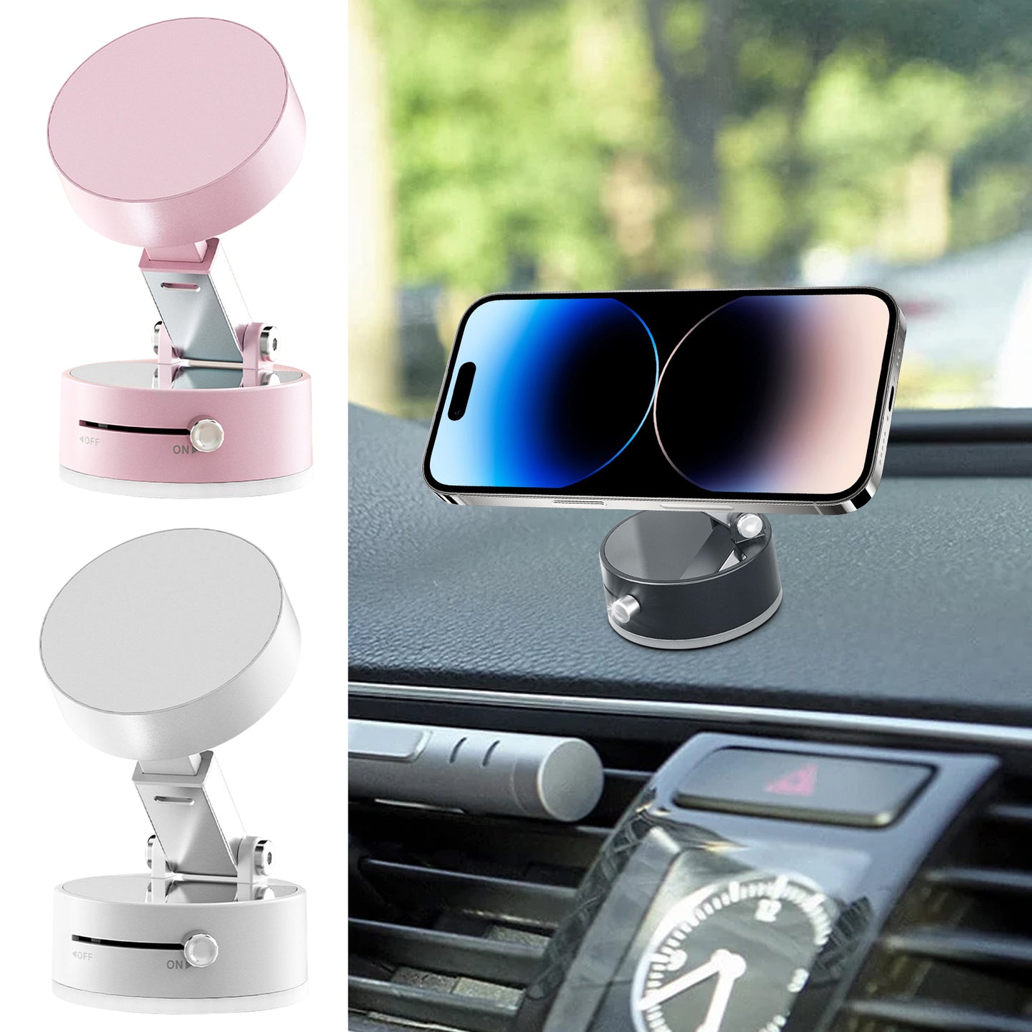 Double-Sided Foldable Magnetic Car Phone Holder, Vacuum Suction Cup, Auto Phone Bracket For Car Interior Accessories