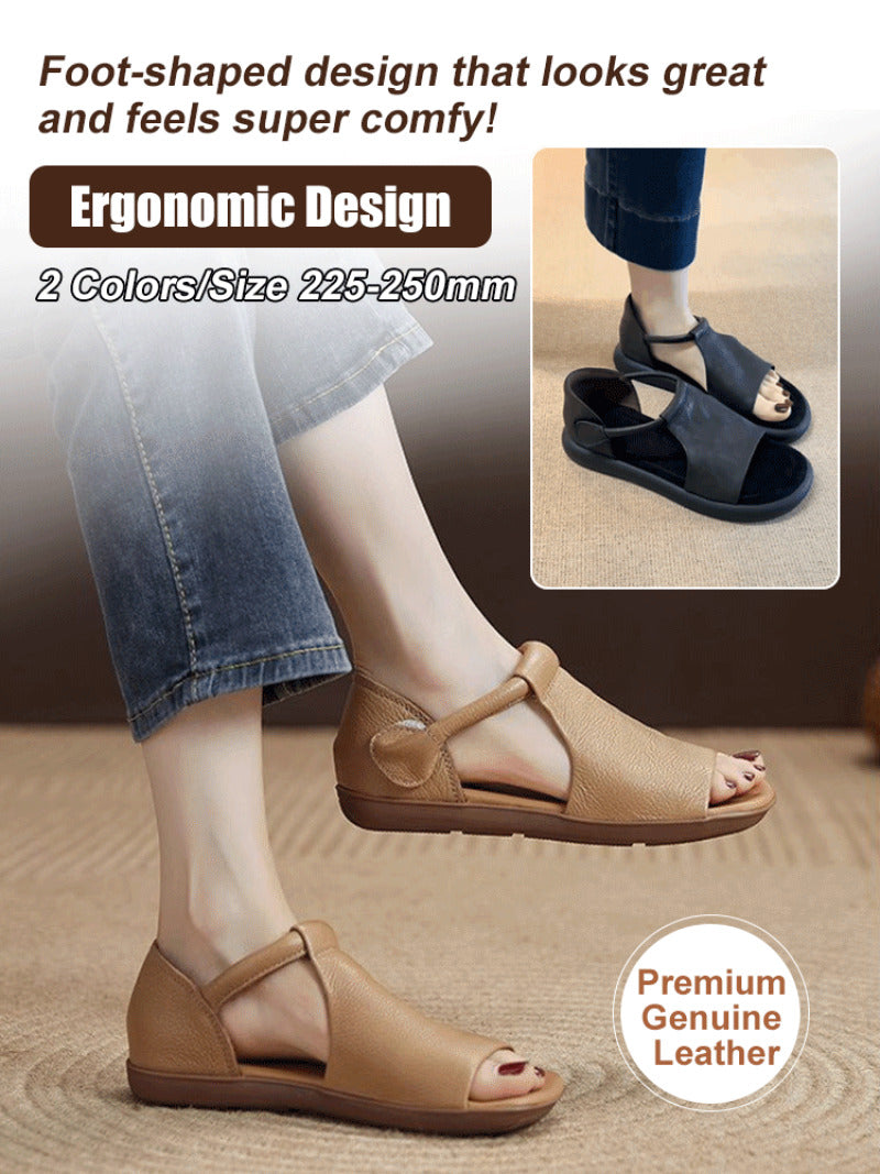 Handmade Retro Cowhide Flat Sandals Rome Style Womens Casual Shoes Fish Mouth Leather Sandals With  3