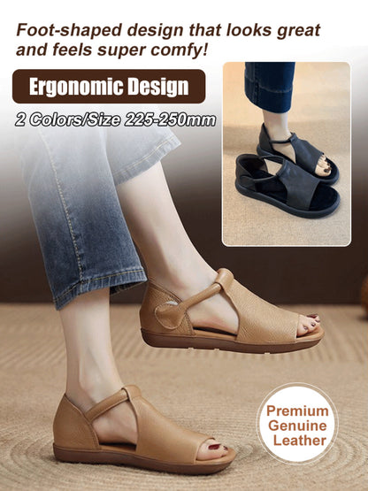 Handmade Retro Cowhide Flat Sandals Rome Style Womens Casual Shoes Fish Mouth Leather Sandals With  3
