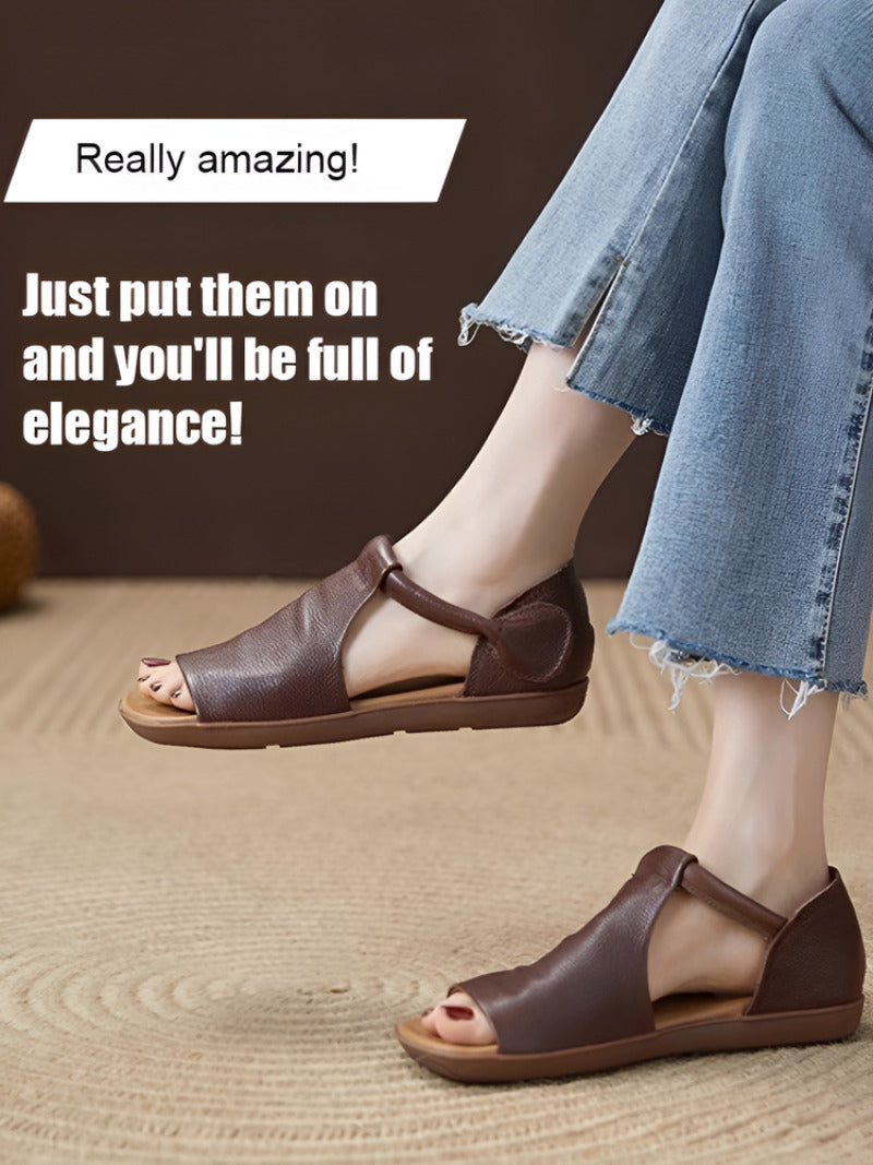 Handmade Retro Cowhide Flat Sandals Rome Style Womens Casual Shoes Fish Mouth Leather Sandals With  4