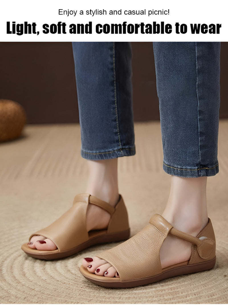 Handmade Retro Cowhide Flat Sandals Rome Style Womens Casual Shoes Fish Mouth Leather Sandals With  5