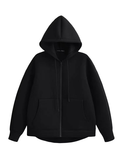 Women's Autumn Casual Jacket, Loose Fit Hooded Coat, Gray Long Sleeve Zipper Outerwear with Big Pockets