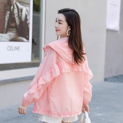 Summer Sun Protection Clothing Loose Hooded Beachwear Breathable Commute Outerwear With Zipper 1