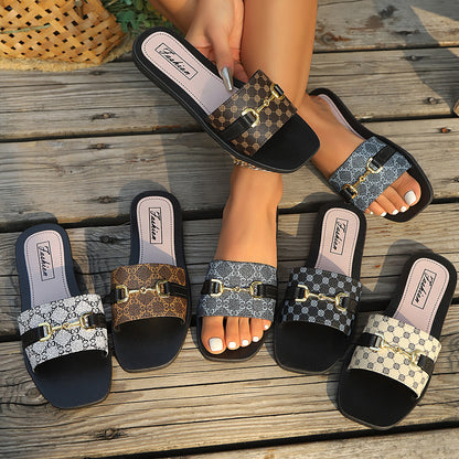 Summer Fashion Sandals for Women, Slip-On Casual Roman Style Flats, Comfortable Beige and Brown French High-End Beach