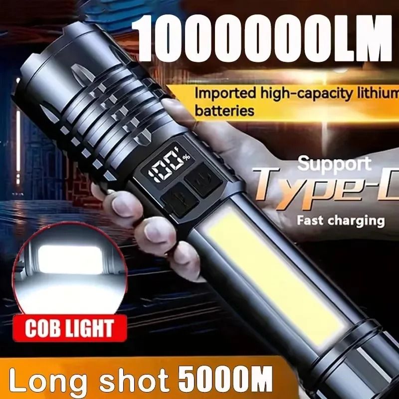USB-C Rechargeable COB Flashlight with Side Light