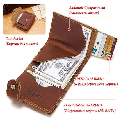 Slim Genuine Leather Mens Wallet With Coin Purse  Card Slots 3