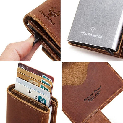Slim Genuine Leather Mens Wallet With Coin Purse  Card Slots 4