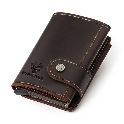 Slim Genuine Leather Mens Wallet With Coin Purse  Card Slots 5