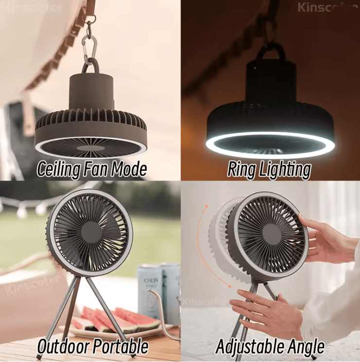 Rechargeable Camping Fan With LED Light And Power Bank Portable Desk And Ceiling Fan 1