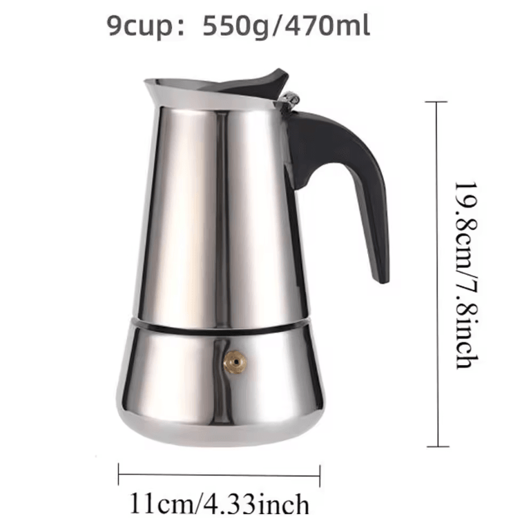 Stainless Steel Moka Pot Italian Coffee Maker Stovetop Espresso Pot 9 Cup 6