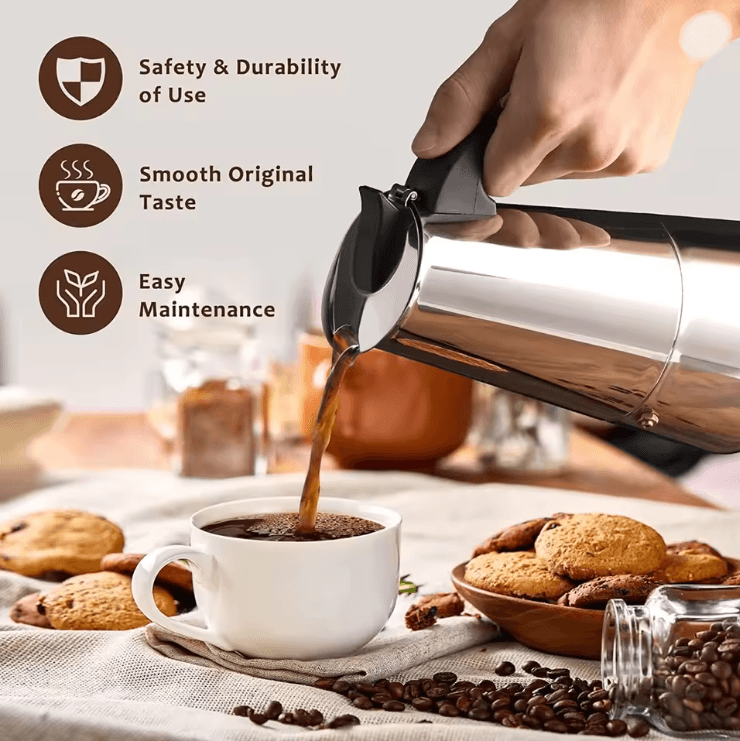 Stainless Steel Moka Pot Italian Coffee Maker Stovetop Espresso Pot 9 Cup 2