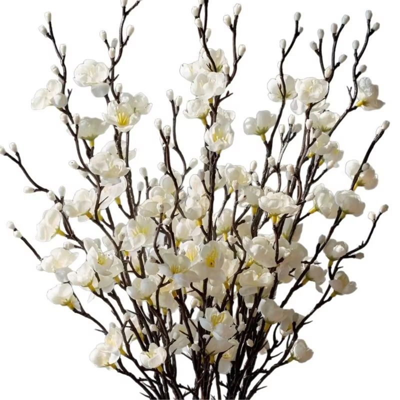 Elegant Artificial Plum Blossom Branch  2165inch Faux White Wintersweet Stem For Home  Office Decor 4