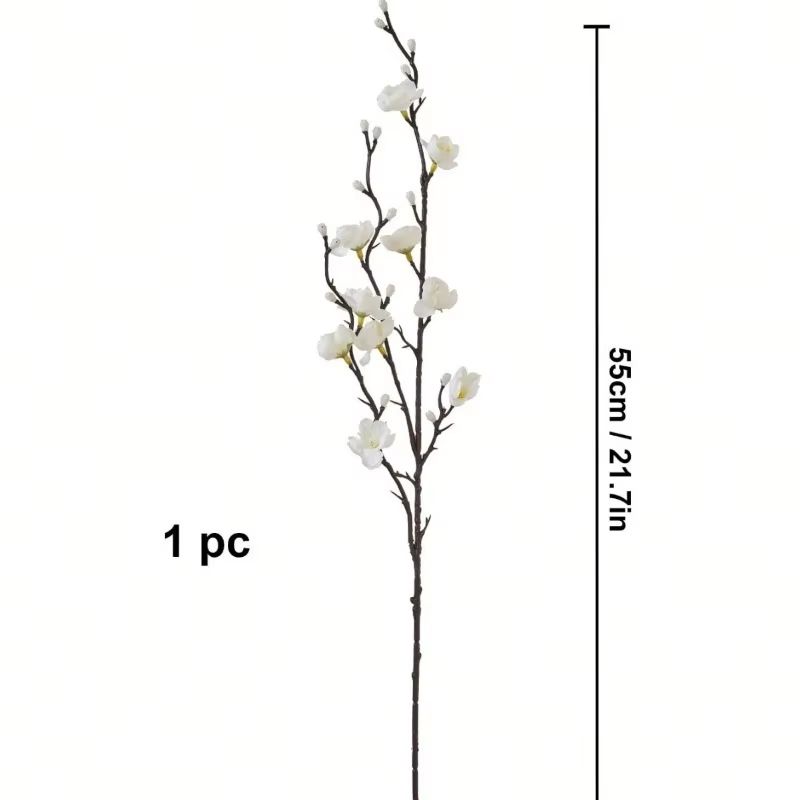 Elegant Artificial Plum Blossom Branch  2165inch Faux White Wintersweet Stem For Home  Office Decor 5