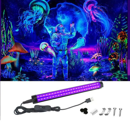 USB Black Light Bar – 10W 395nm UV LED Lamp for Halloween, Parties, Clubs & Decoration